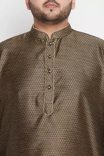 Men's black and rose gold silk blend kurta pyjama set