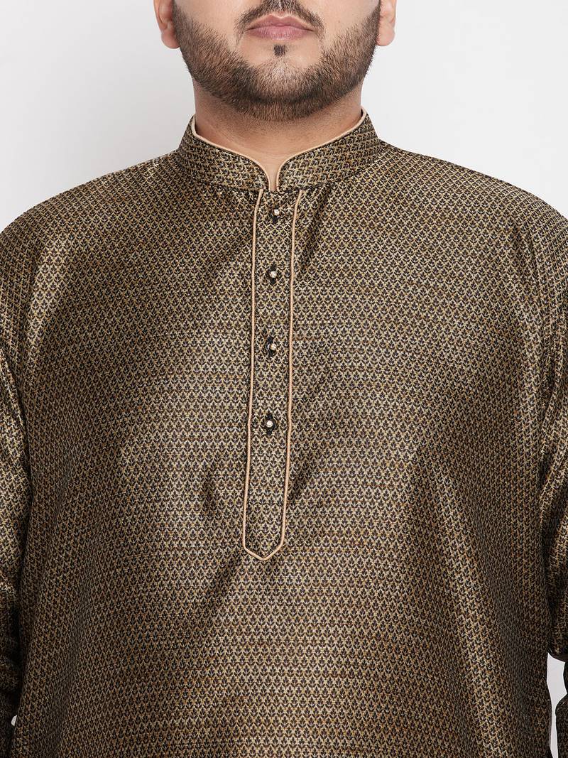 Men's black and rose gold silk blend kurta pyjama set