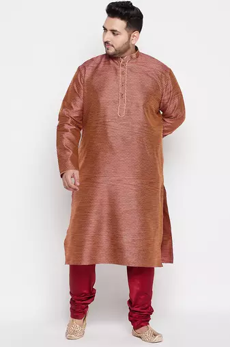 Men's maroon silk blend kurta pyjama set