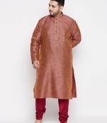 Men's maroon silk blend kurta pyjama set
