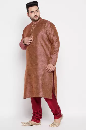 Men's maroon silk blend kurta pyjama set