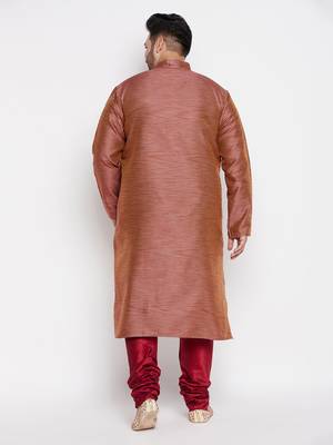 Men's maroon silk blend kurta pyjama set 3