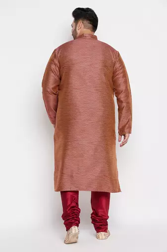 Men's maroon silk blend kurta pyjama set