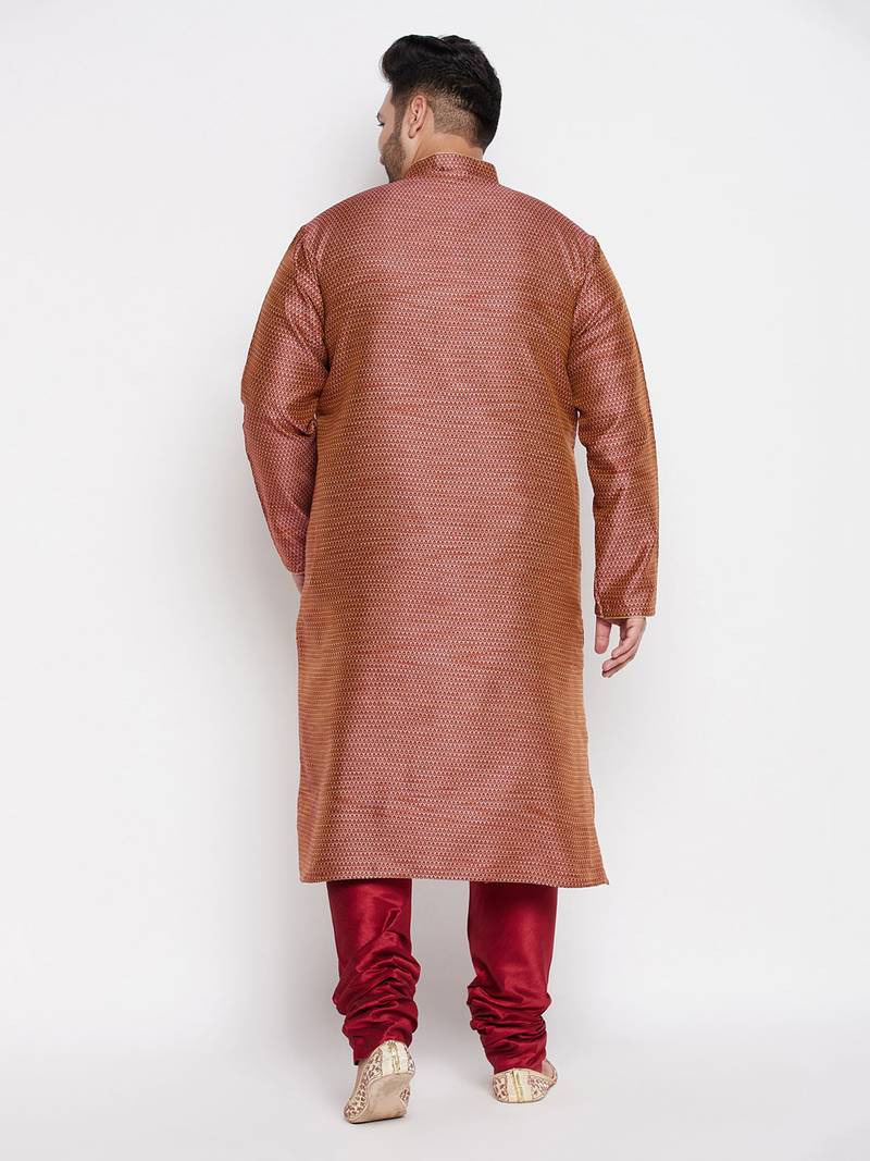 Men's maroon silk blend kurta pyjama set