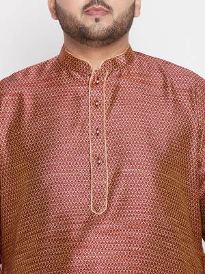 Men's maroon silk blend kurta pyjama set 4