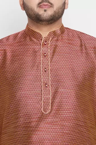 Men's maroon silk blend kurta pyjama set