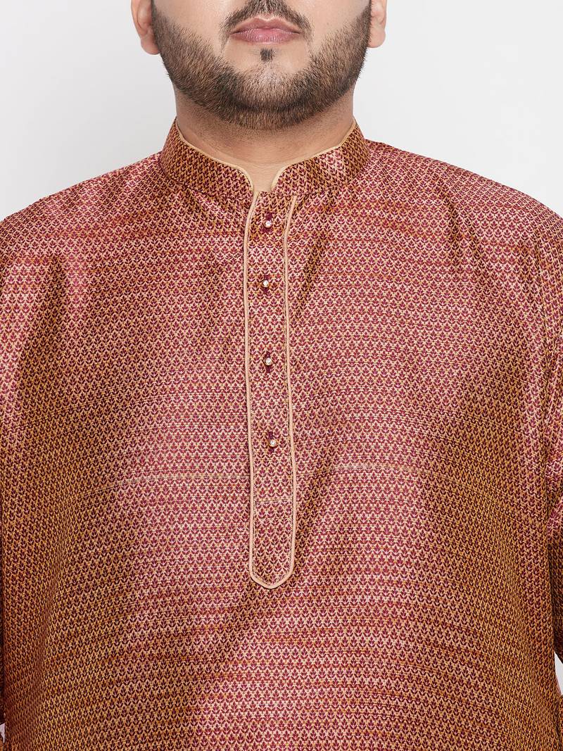 Men's maroon silk blend kurta pyjama set