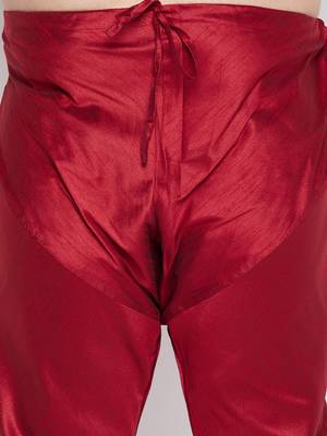 Men's maroon silk blend kurta pyjama set 5
