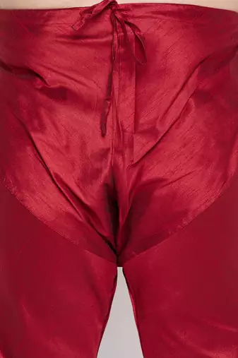 Men's maroon silk blend kurta pyjama set