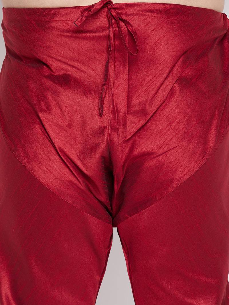 Men's maroon silk blend kurta pyjama set