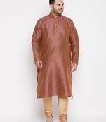 Men's maroon and rose gold silk blend kurta pyjama set