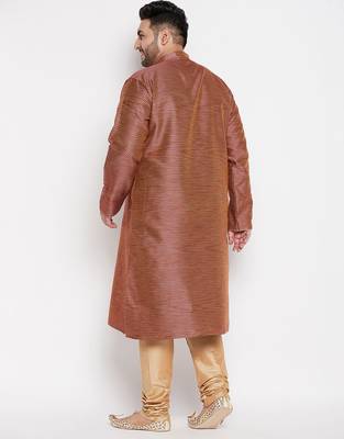 Men's maroon and rose gold silk blend kurta pyjama set 3