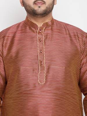 Men's maroon and rose gold silk blend kurta pyjama set 4