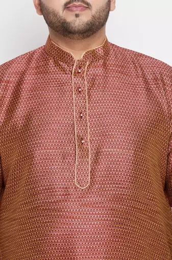 Men's maroon and rose gold silk blend kurta pyjama set