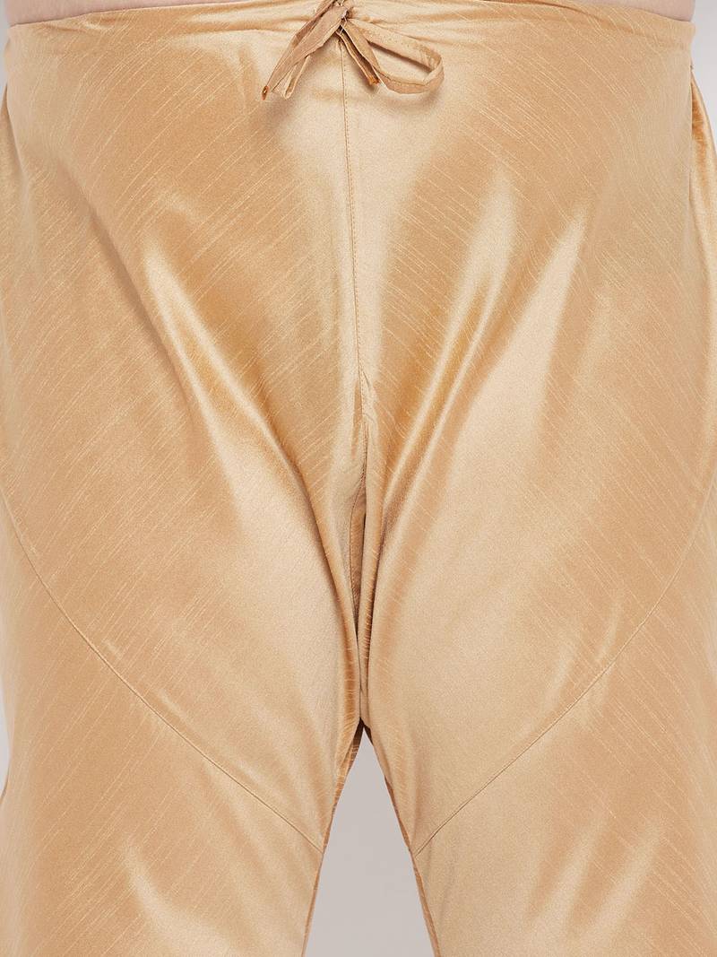 Men's maroon and rose gold silk blend kurta pyjama set