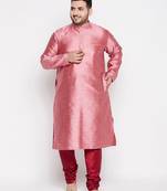 Men's pink and maroon silk blend kurta pyjama set