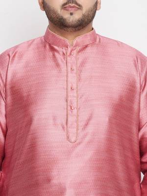 Men's pink and maroon silk blend kurta pyjama set 4