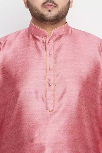 Men's pink and maroon silk blend kurta pyjama set