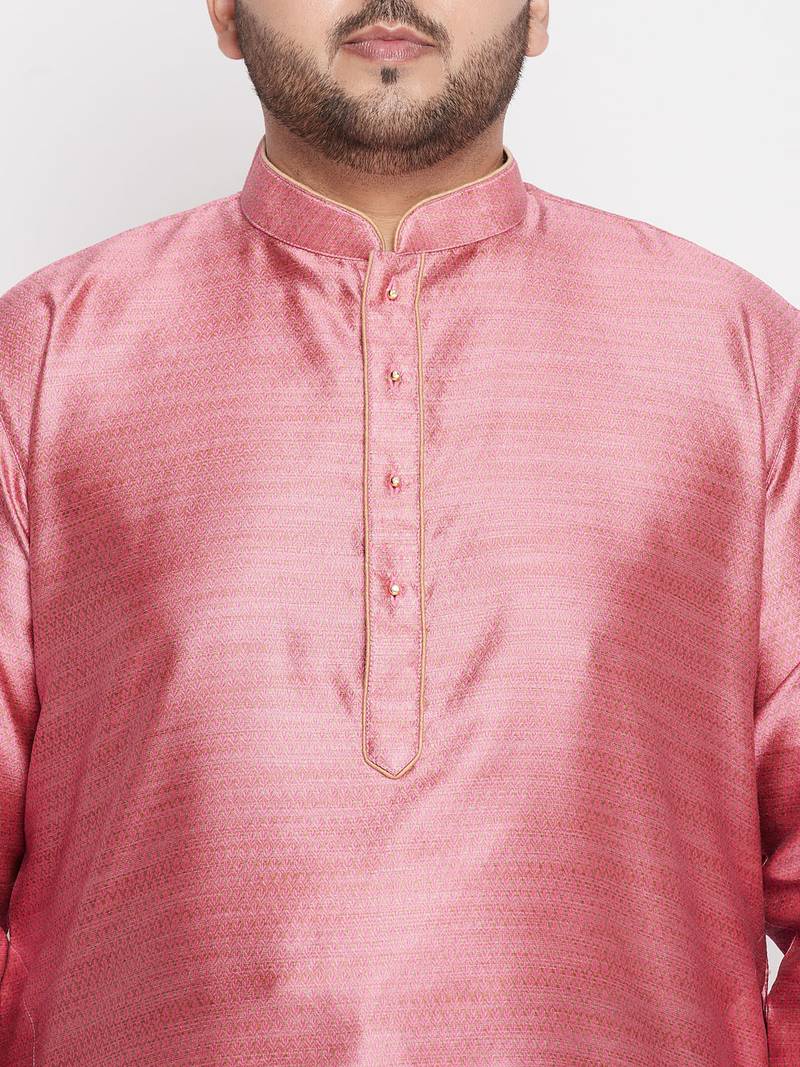 Men's pink and maroon silk blend kurta pyjama set