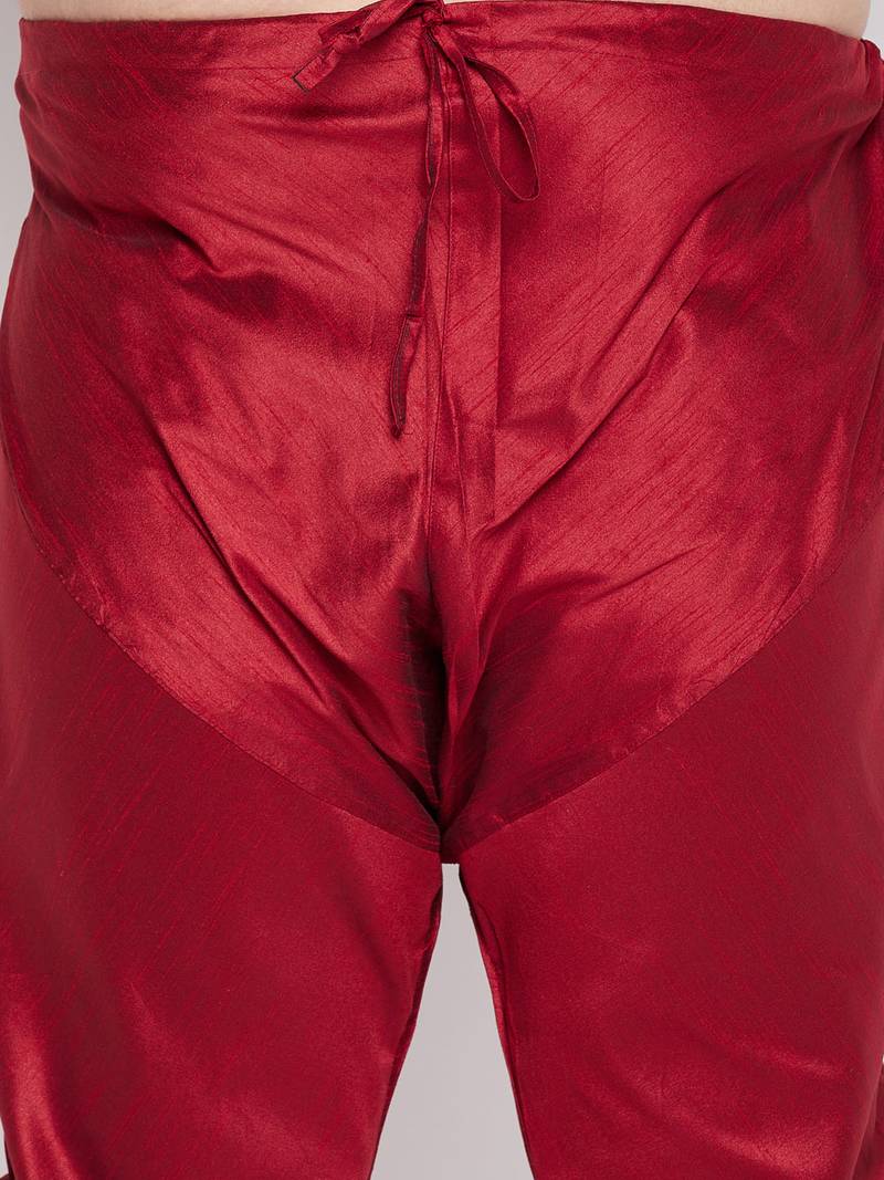 Men's pink and maroon silk blend kurta pyjama set