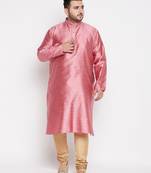 Men's pink and rose gold silk blend kurta pyjama set