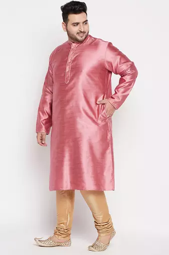 Men's pink and rose gold silk blend kurta pyjama set