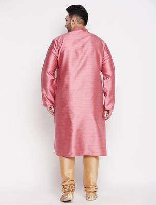 Men's pink and rose gold silk blend kurta pyjama set 3