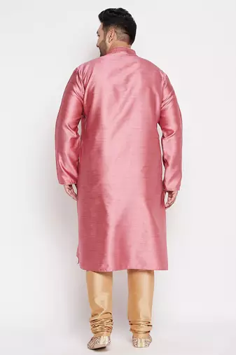Men's pink and rose gold silk blend kurta pyjama set