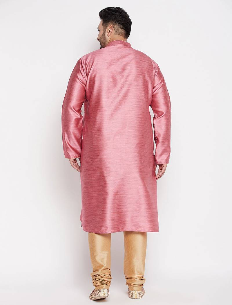 Men's pink and rose gold silk blend kurta pyjama set
