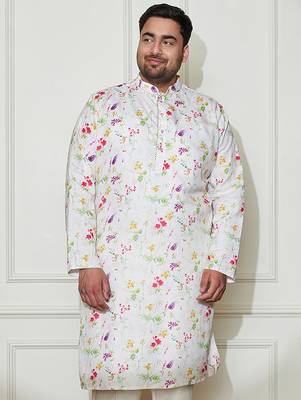 Men's cream cotton blend kurta 1