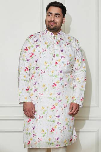 Men's cream cotton blend kurta
