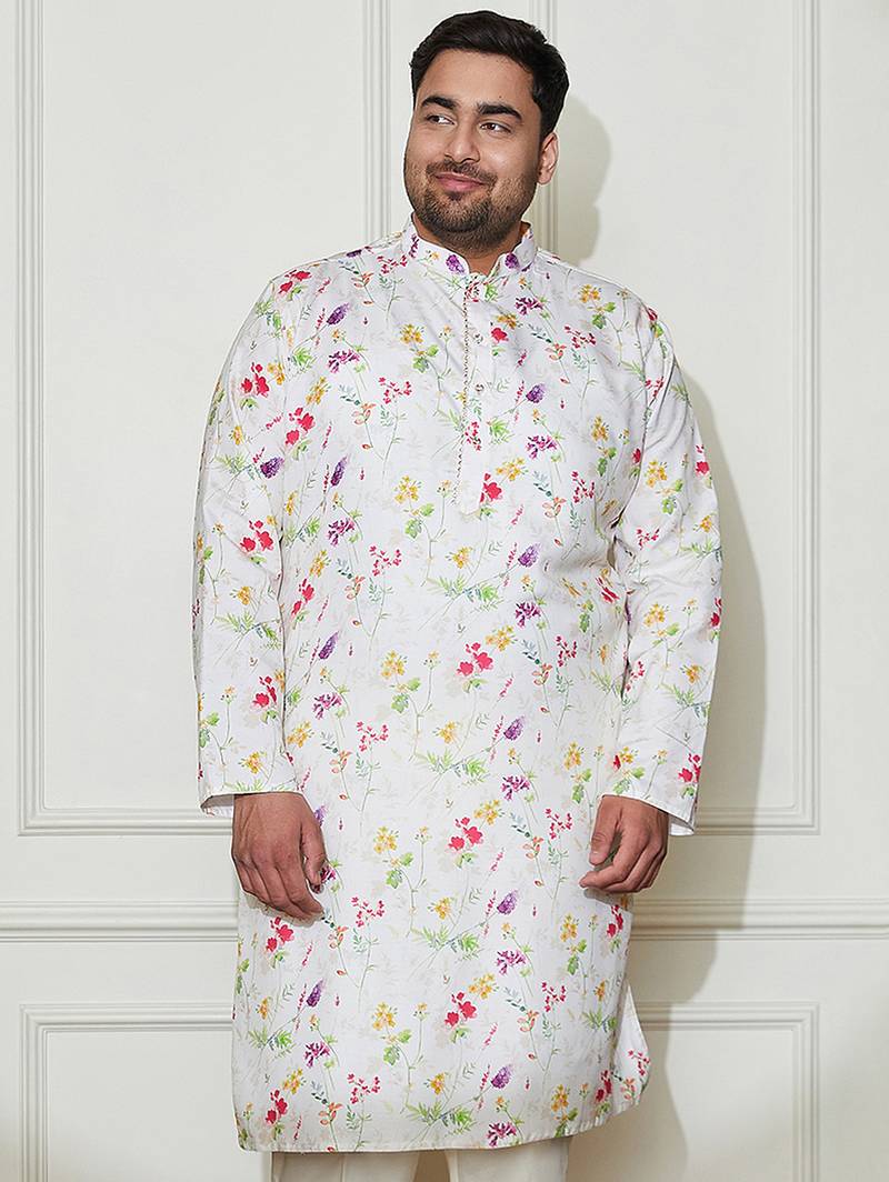 Men's cream cotton blend kurta