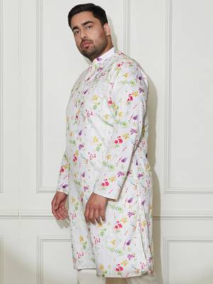 Men's cream cotton blend kurta 2