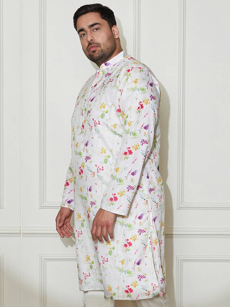 Men's cream cotton blend kurta