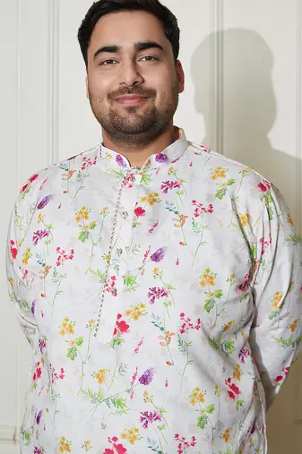 Men's cream cotton blend kurta