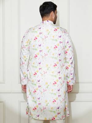Men's cream cotton blend kurta 4