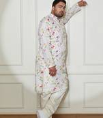 Men's cream cotton blend kurta and pyjama set