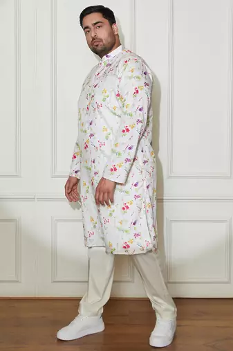 Men's cream cotton blend kurta and pyjama set