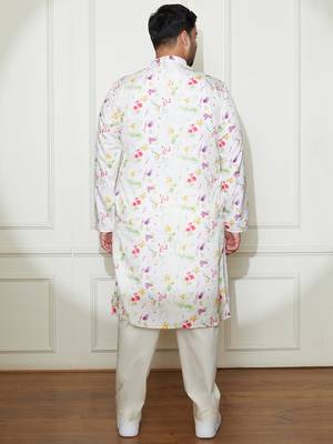Men's cream cotton blend kurta and pyjama set 5