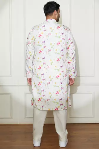Men's cream cotton blend kurta and pyjama set