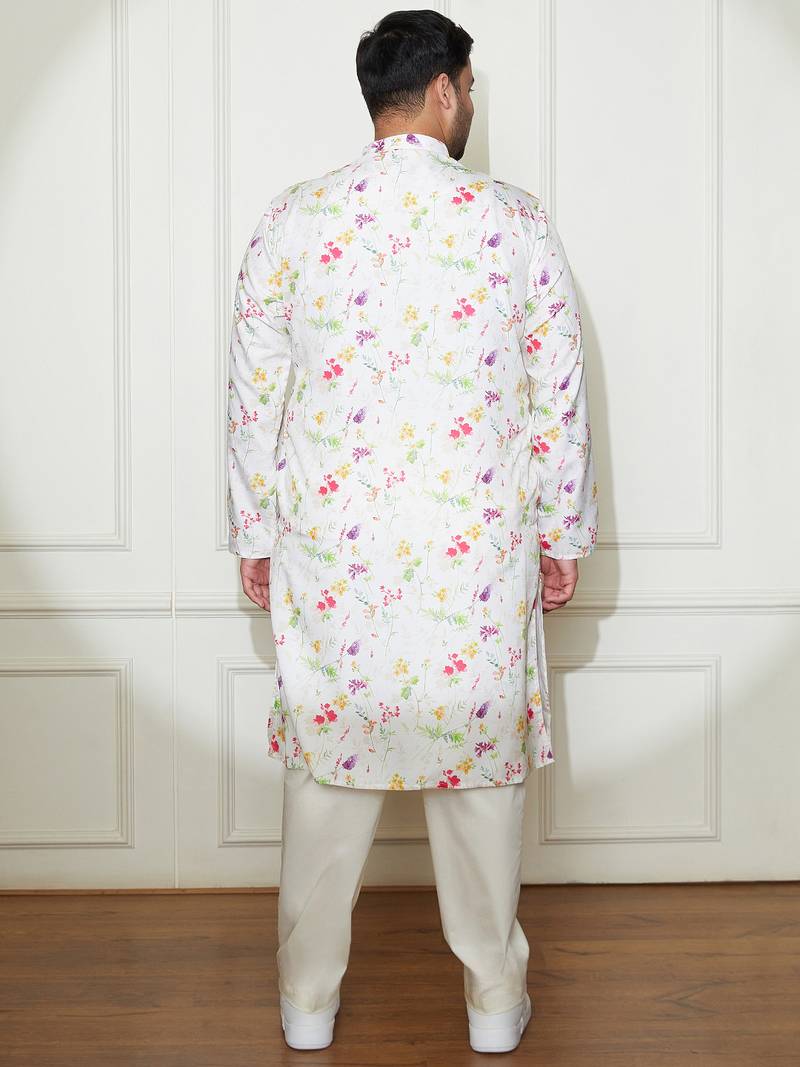 Men's cream cotton blend kurta and pyjama set