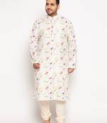 Men's cream cotton blend kurta pyjama set