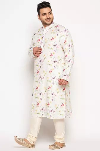 Men's cream cotton blend kurta pyjama set