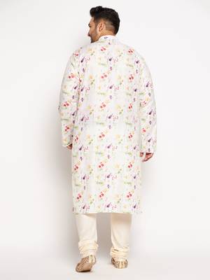 Men's cream cotton blend kurta pyjama set 3