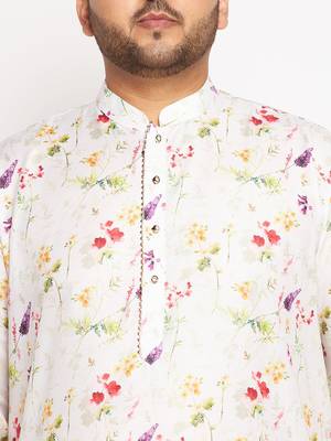 Men's cream cotton blend kurta pyjama set 4