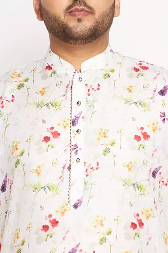 Men's cream cotton blend kurta pyjama set