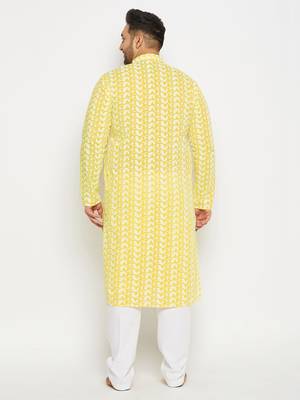 Men's mustard and white pure cotton kurta pyjama set 3
