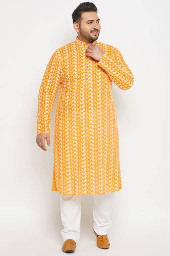 Yellow and white pure cotton kurta pyjama set