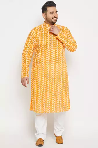 Yellow and white pure cotton kurta pyjama set