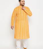 Yellow and white pure cotton kurta pyjama set